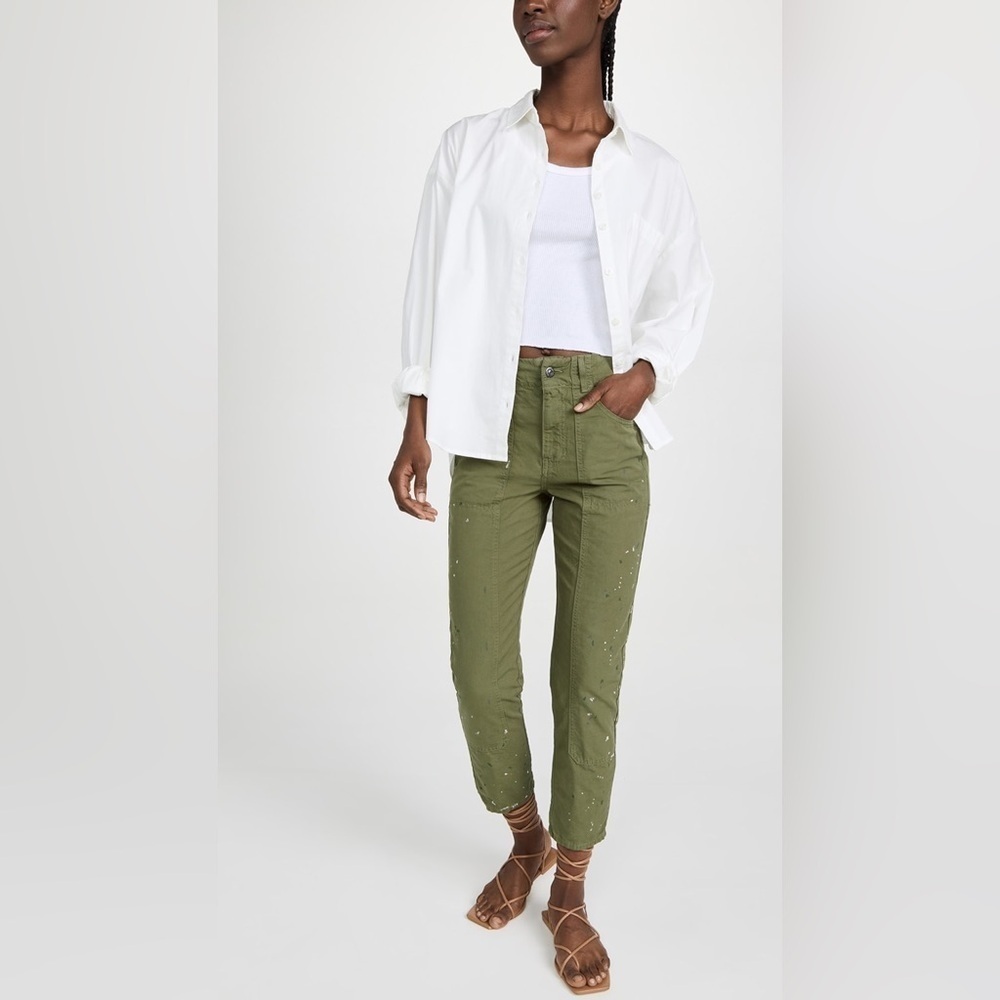 Veronica Beard Arya Twill Carpenter Pants Green Paint Splatter Size 28 NWT - Picture 10 of 12